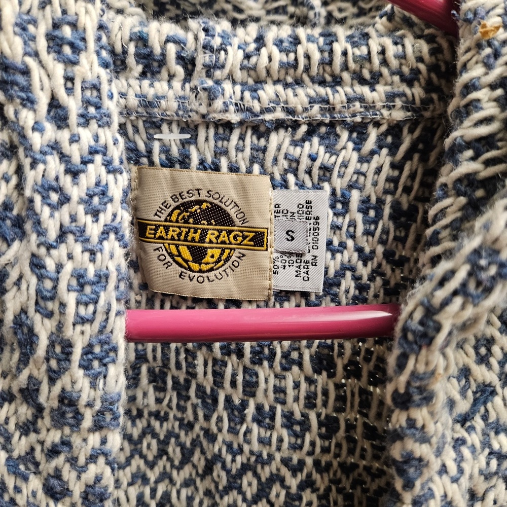 Earth Rags knit sweatshirt hoodie pullover blue white frayed baha boho "drug rug - Picture 3 of 5